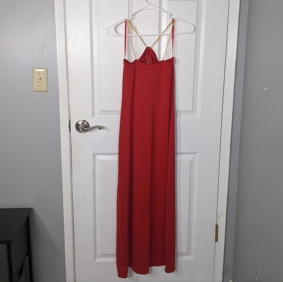 Y2K Victoria's Secret Rare Sexy Red Bodycon Keyhole Dress Gold Straps Size XS - Picture 3 of 10